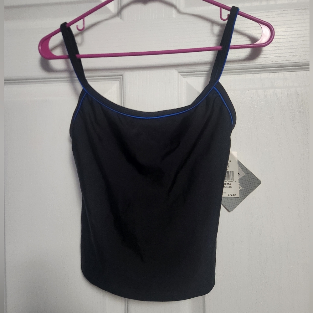 Speedo black and blue strip size 10 bathing suit top